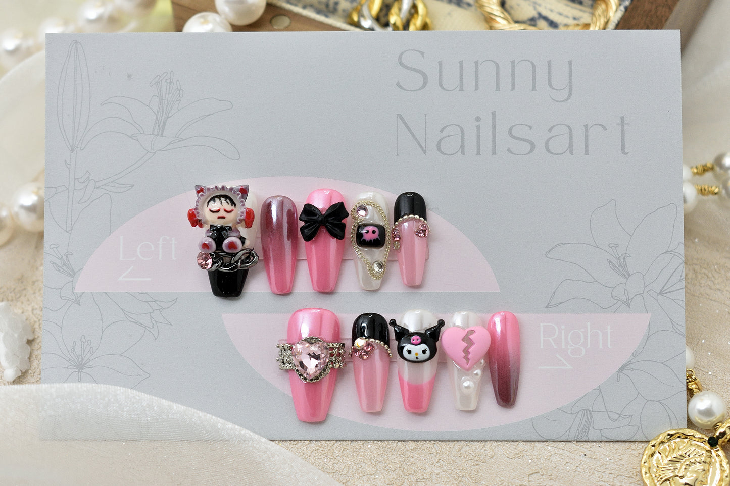 Kuromi Long Coffin Style Nails