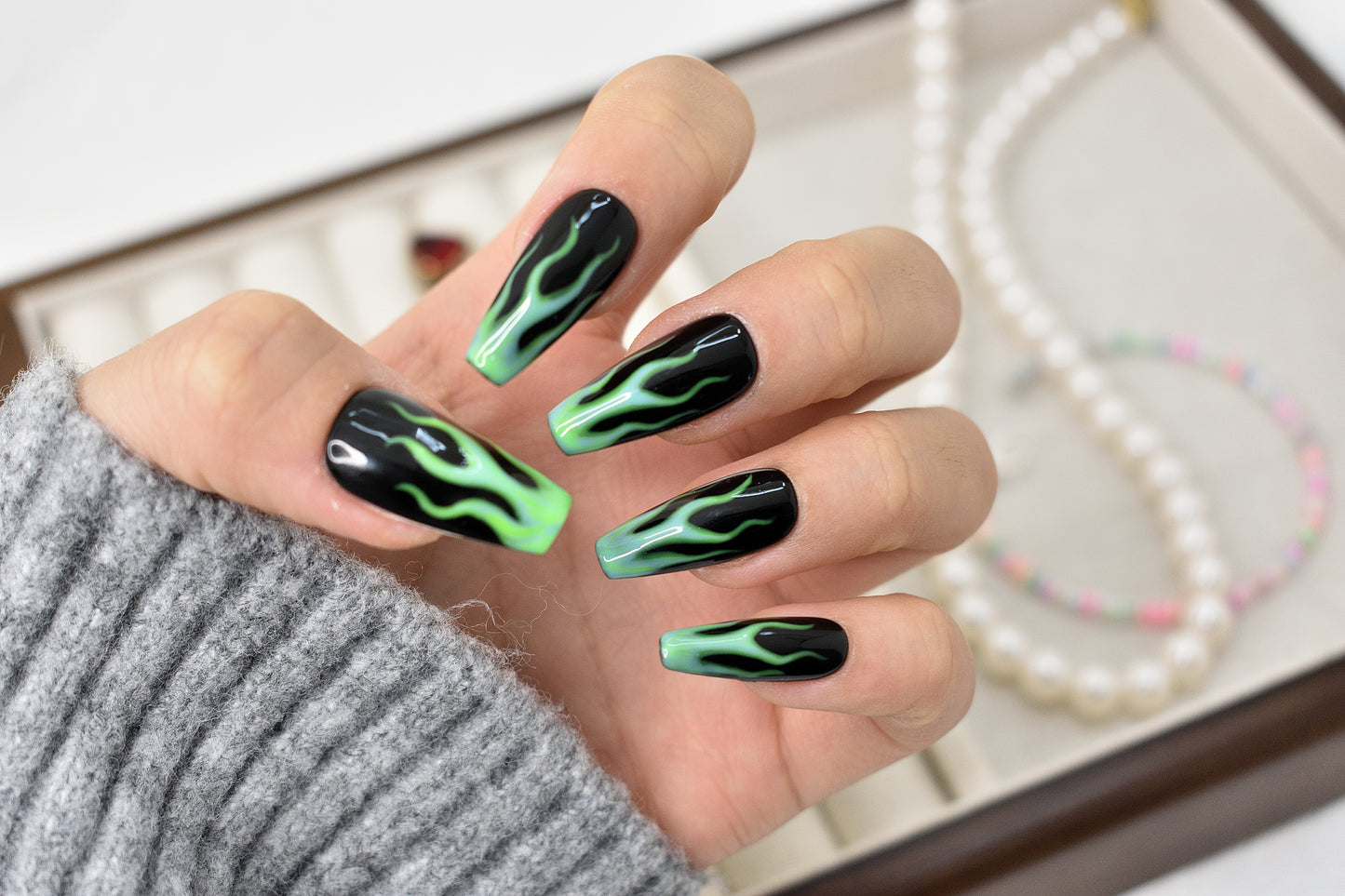 Green Flame Nails