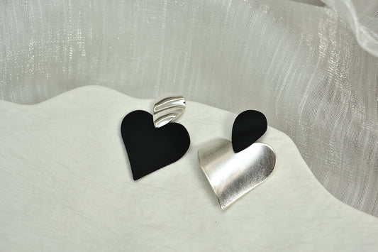 Unique Splicing Love Scrub Brushed Steel Heart Earrings