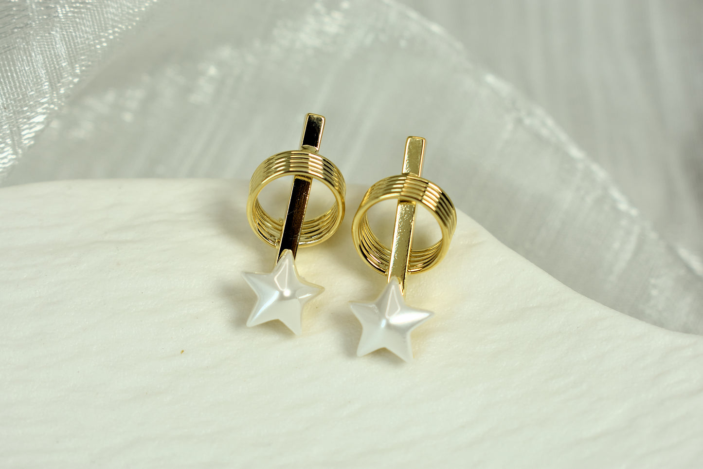 Unique Seashell Star Design Earrings 14k gold plated