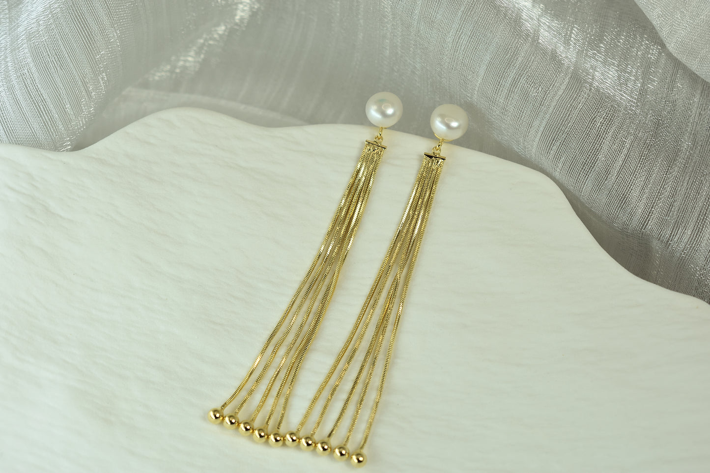 Swarovski Pearl Long Tassel Earrings