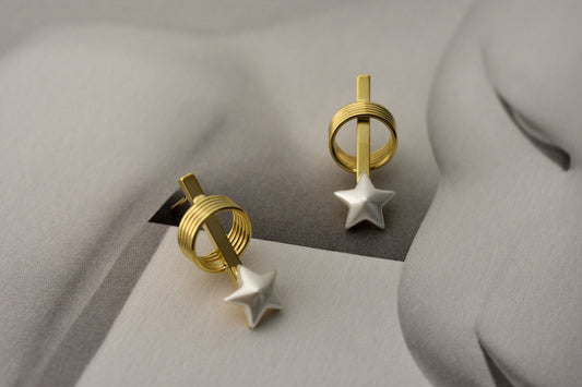 Unique Seashell Star Design Earrings 14k gold plated