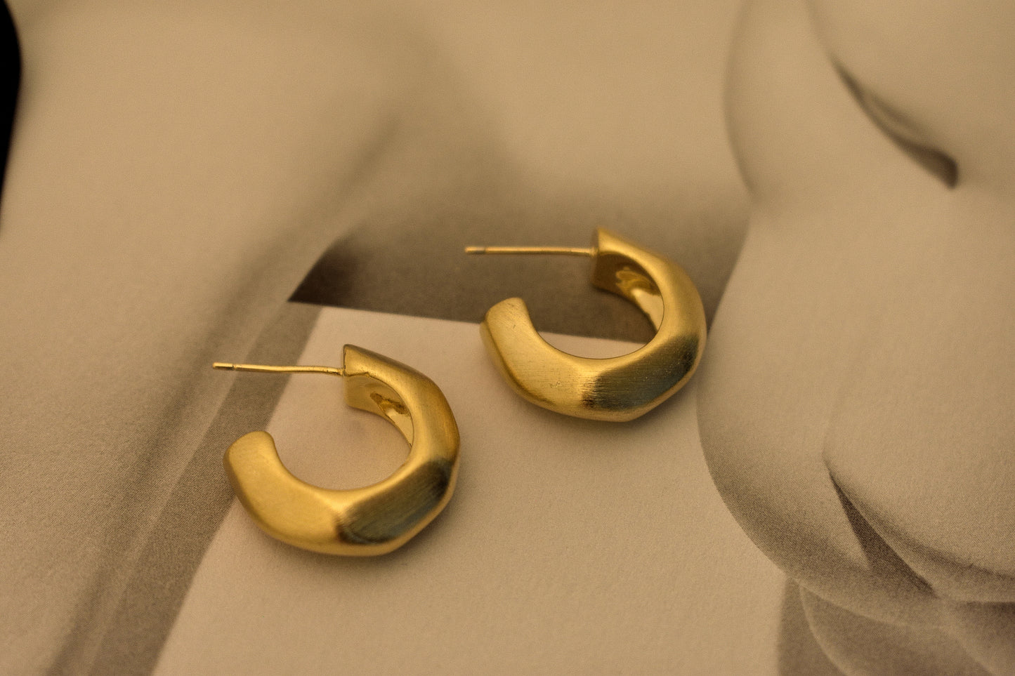 Brushed Steel Asymmetrical Earrings